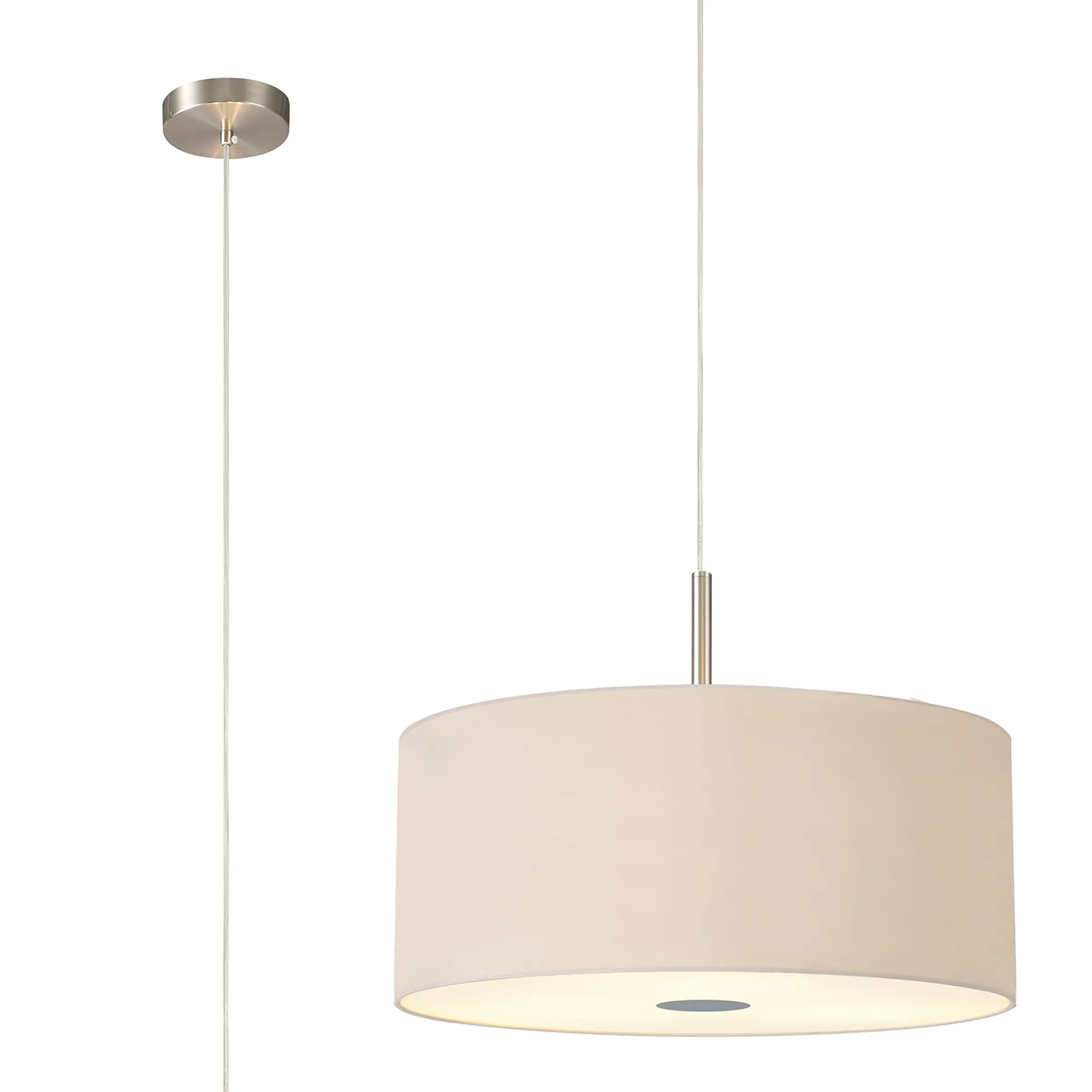 DK0448  Baymont 50cm 3 Light Pendant Satin Nickel, Nude Beige/Moonlight, Frosted Diffuser